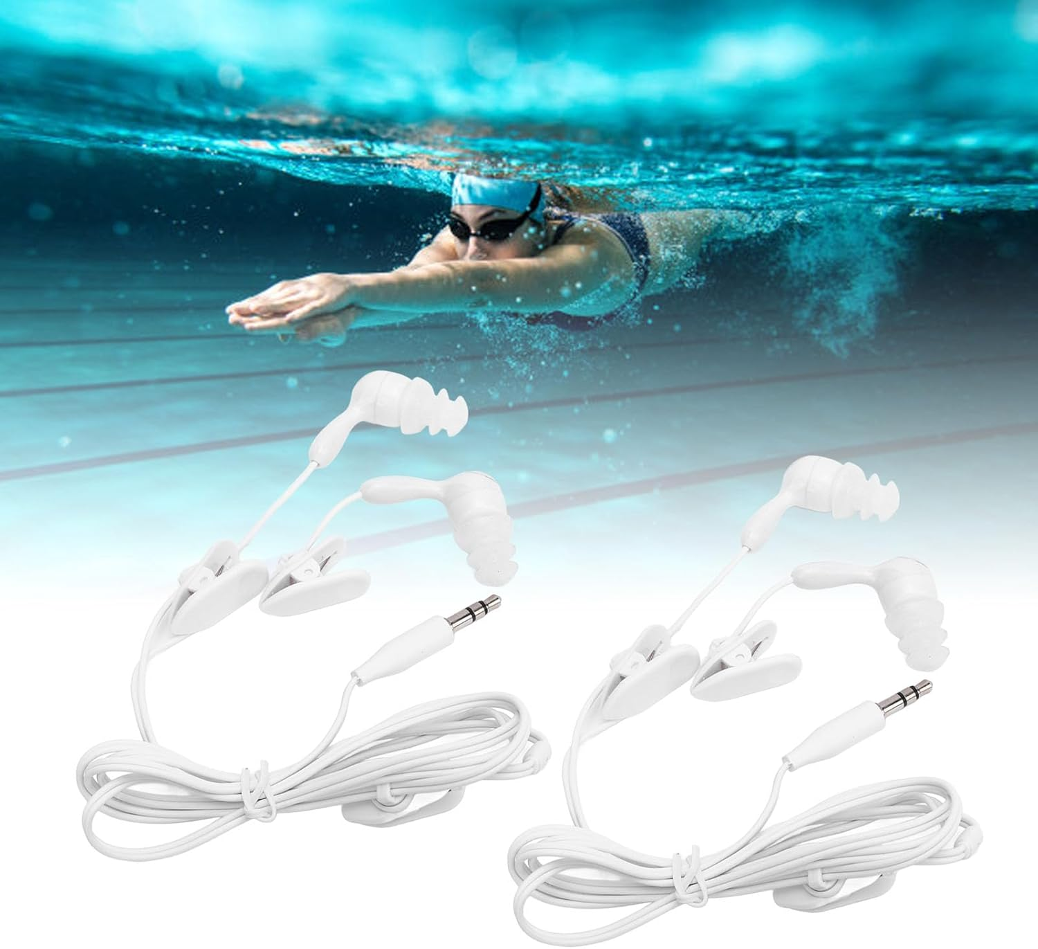 Sxhlseller IP68 Waterproof Earphones with over Ear Hooks, Noise Isolation, 1M Cable, 4 Spare Tips, 3.5Mm Jack Wired Earbuds for Swimming Running Gym image number 3