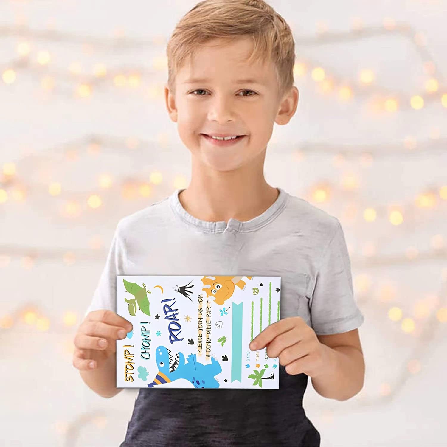 Dinosaur Party Invitation Cards -10 Sets Fill-In Invitations with Envelopes Dino Party Supplies for Boys Birthday Invites Double-Sided Printed Eco-Friendly T-Rex Cards