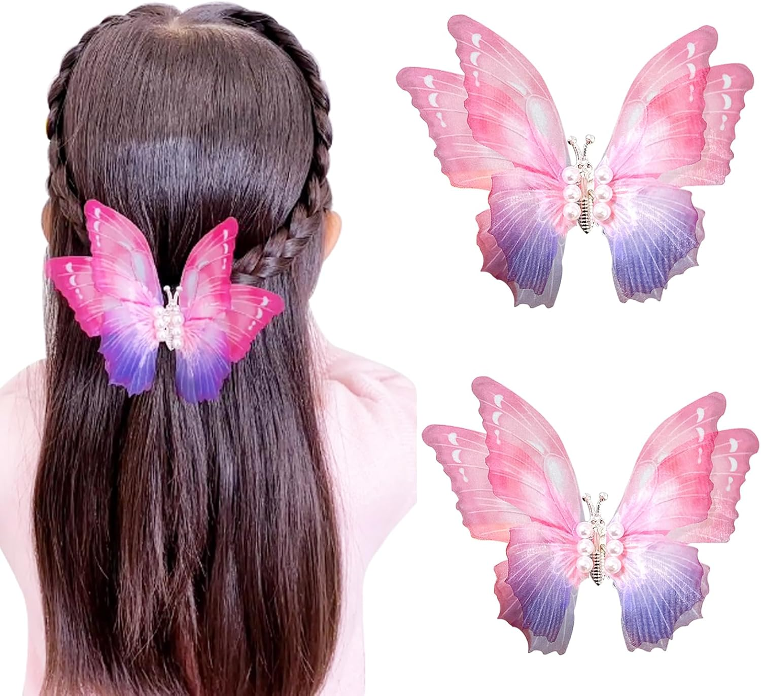 VIKY&reg; Butterfly Hair Accessories Girls, 3D Butterfly Hair Clip, Movable, Glitter Hair Accessories, Children Girls, Butterfly Hair Clip Decoration, Butterfly Clip Set, Hair Accessories for Girls, Women, Children image number 3