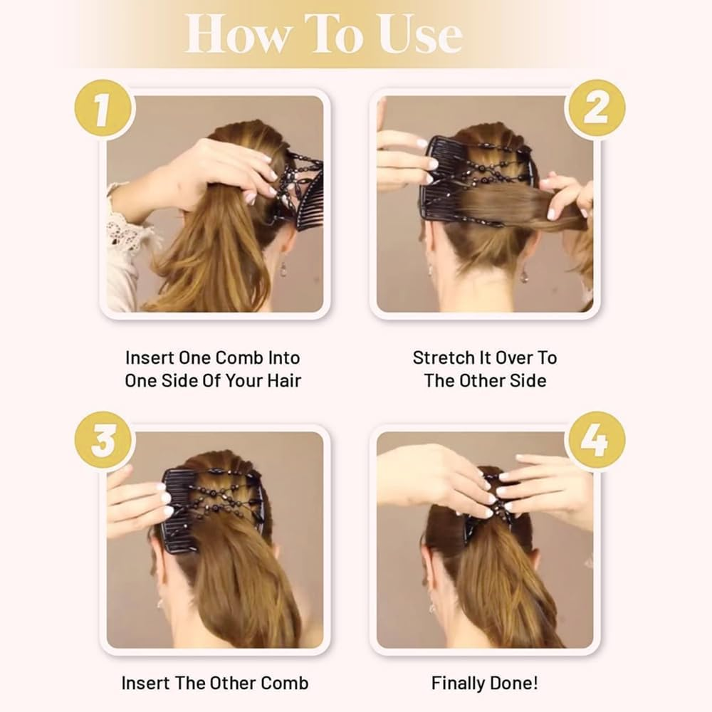 Stretch Combs Magic Hair Clips，Beaded Stretchy Easy Magic Hair Comb Elastic Double Hair Clip Hair Accessories，Perfect French Twist Holder image number 2