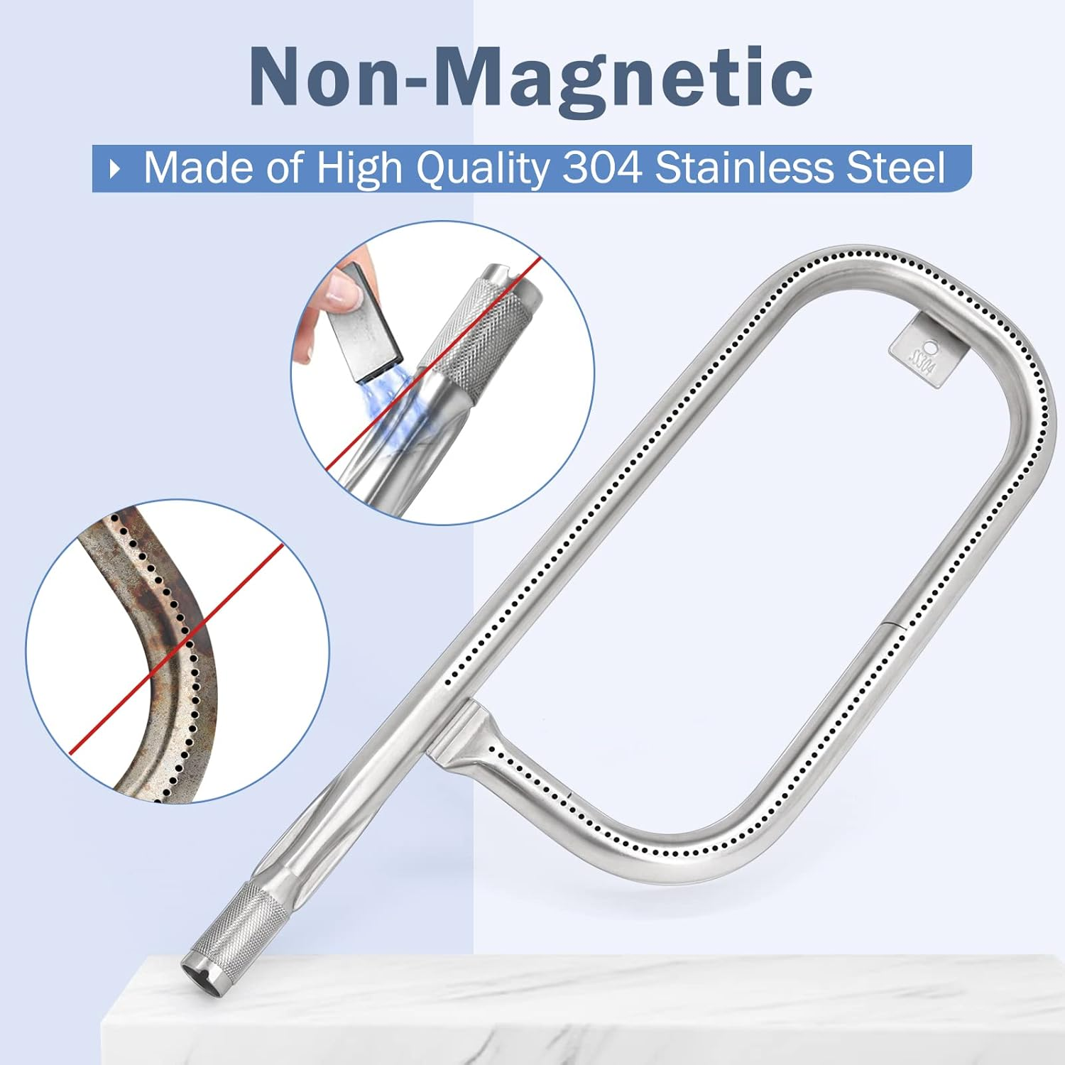 Criditpid 60040 17" Burner Tube for Weber Q100 Q120 Q1000 Q1200 Baby Q Gas Grill Parts, 304 Stainless Steel Grill Burner Replacement for Weber 386001 386002 516002 516001 50060001 51060001 69957 41657 image number 4