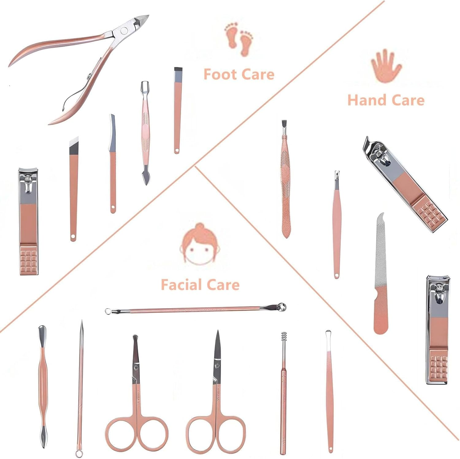 Tecnr Manicure Set, 18 in 1 Stainless Steel Nail Manicure Set, Nail Care Set, Men'S and Women'S Beauty Set, Professional Manicure and Pedicure Set (Rose Gold 18-Piece Set) image number 1