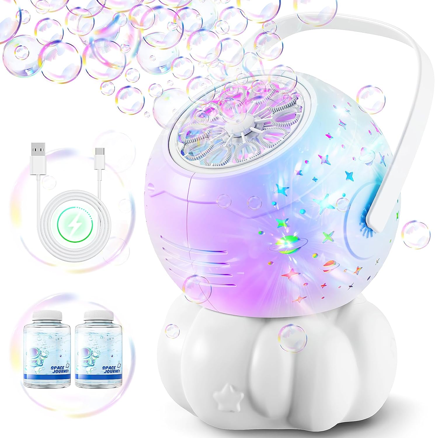 Rechargeable Bubble Machine with Multicolor LED Lights - Blow Larger Bubbles - Automatic 600Ml Bubble Maker for Kids - Outdoor Toys for Toddlers Ages 4-8 Boys Girls Party Birthday Gifts image number 3