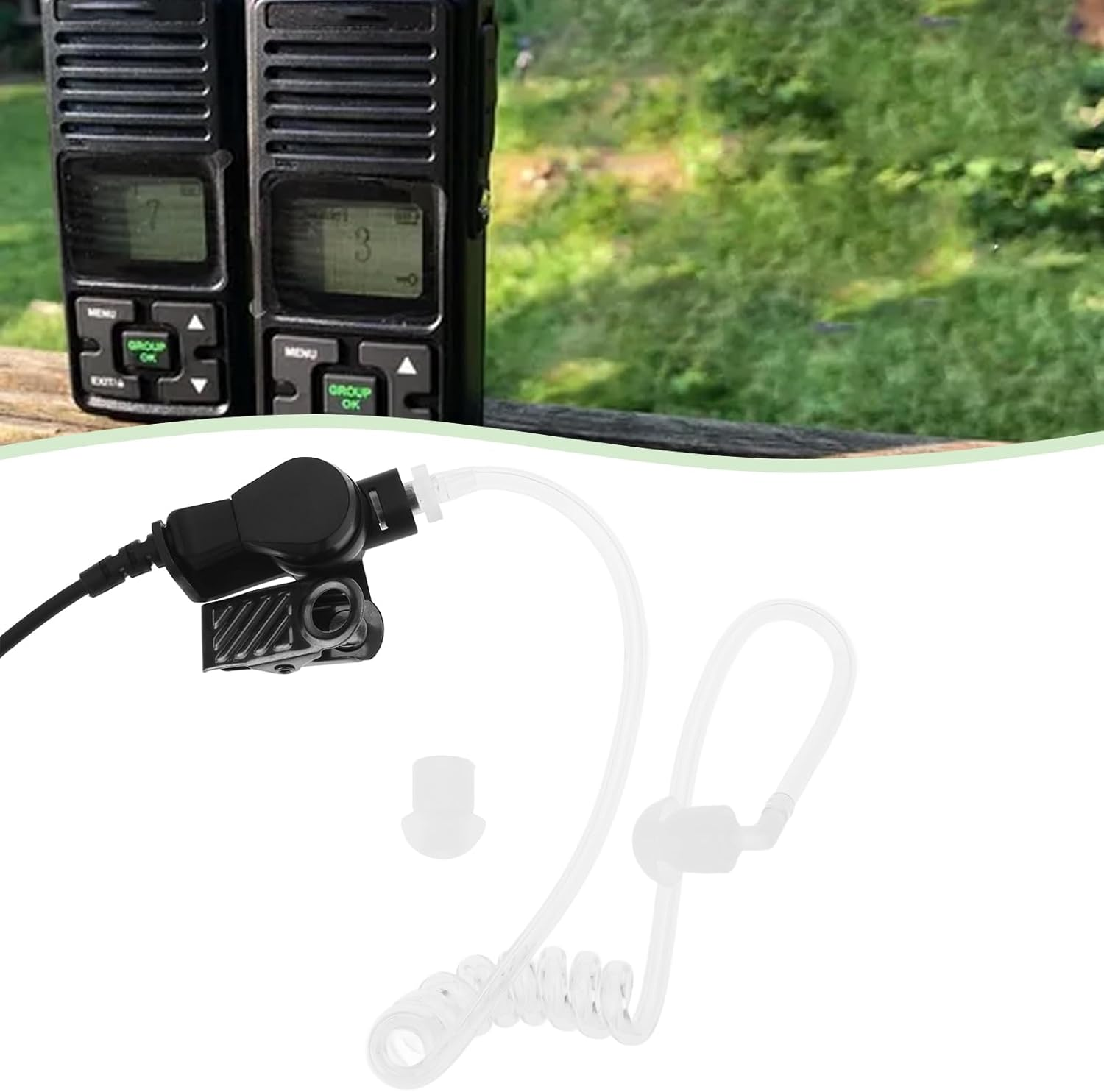 Emsea 1Pc Walkie Talkie Earpiece 2Pin Covert Acoustic Tube Earpiece with PTT Mic Compatible with Kenwood TK-3501 TK-3201 Compatible with Baofeng UV-5R BF-888S 80Cm image number 6