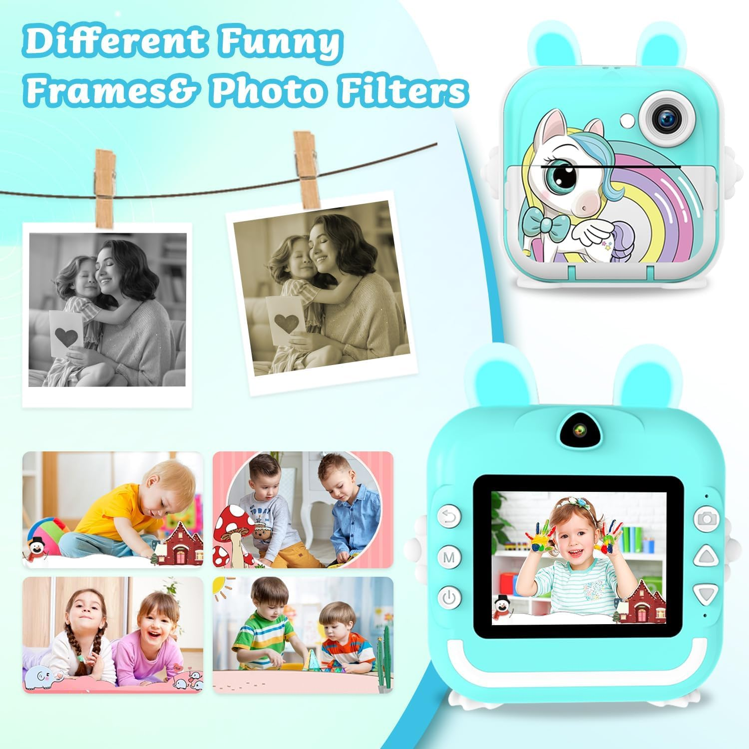 PTHTECHUS&reg; Kids Camera Instant Print, 2.4 Inch IPS 1080P Instant Camera for Kids, 48MP HD Digital Video Recorder with 32GB SD Card, Christmas Birthday Portable Toy for Age 3-12 Girls Boys ﻿ (Blue) image number 5