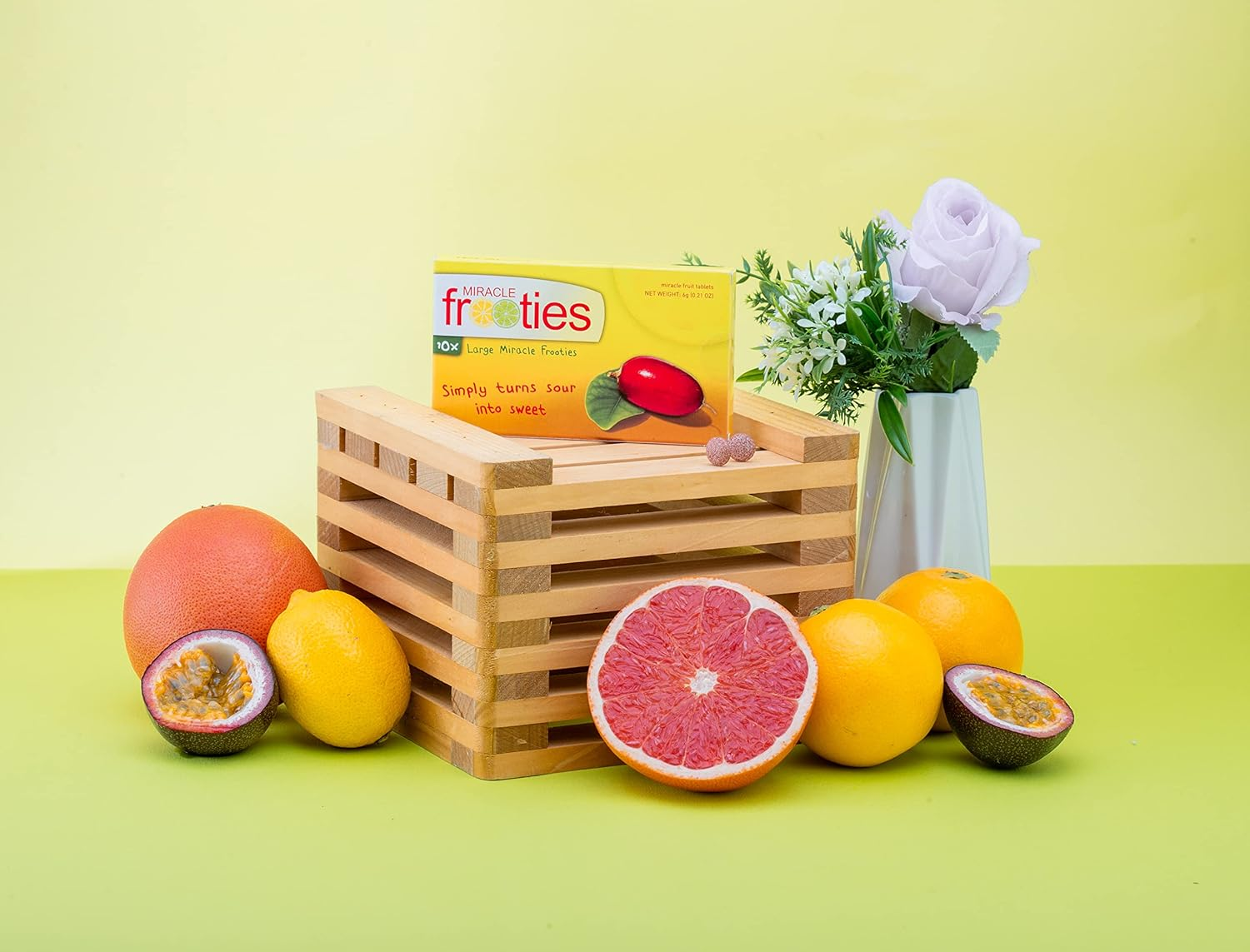 Miracle Frooties, Large Miracle Berry Tablet, 100% Natural Grown Miracle Fruit, Turn Sour Sweet, Change Taste Buds, Flavor Tripping, Tiktok Magic Miraculin, Sugar Free, 20 Count (Pack of 2-Yellow image number 6