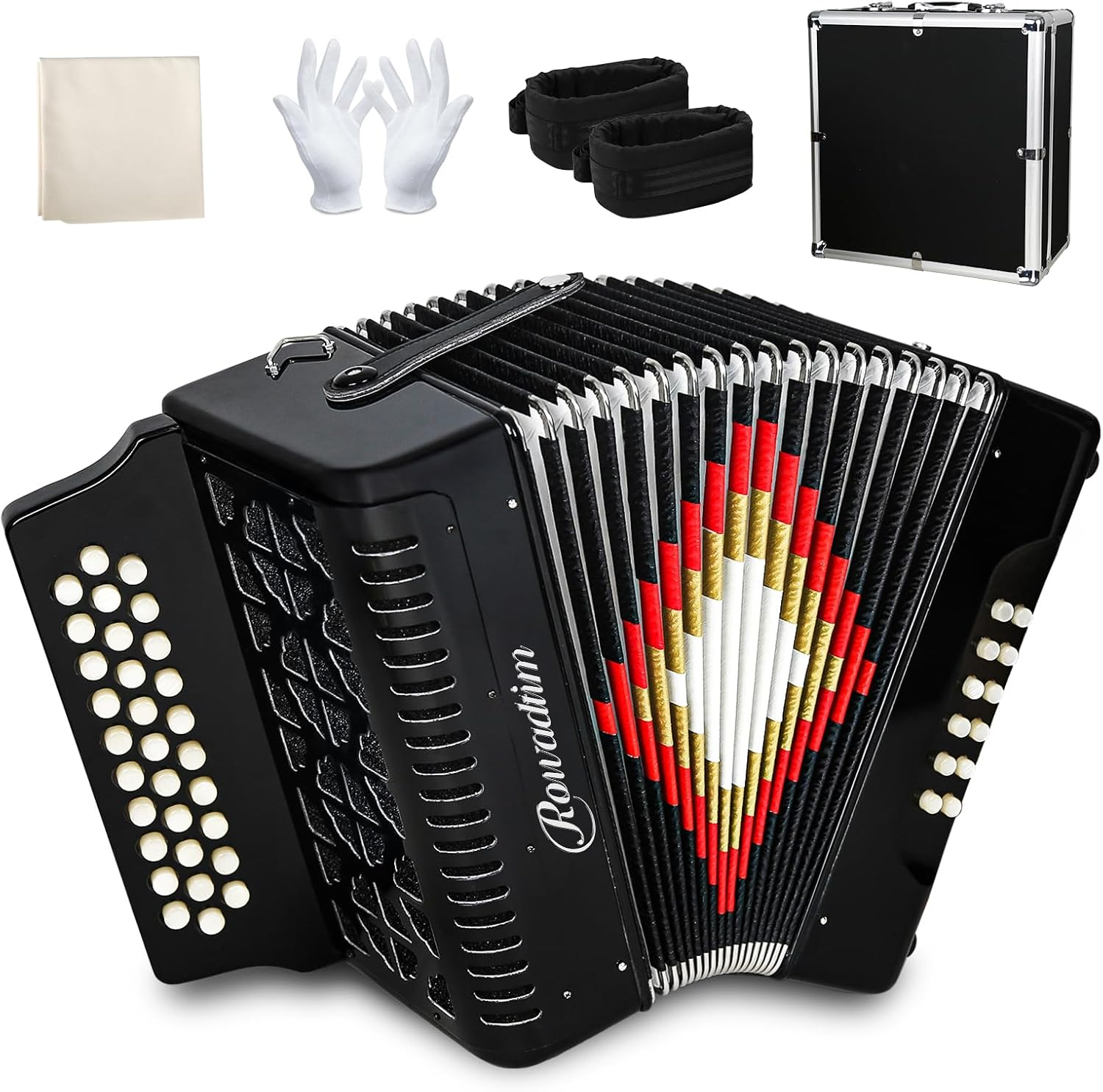 Accordion - 31 Keys, 12 Bass Professional Diatonic, Premium Portable Button Accordion for Adults & Beginners with Thick Protective Case (Black)