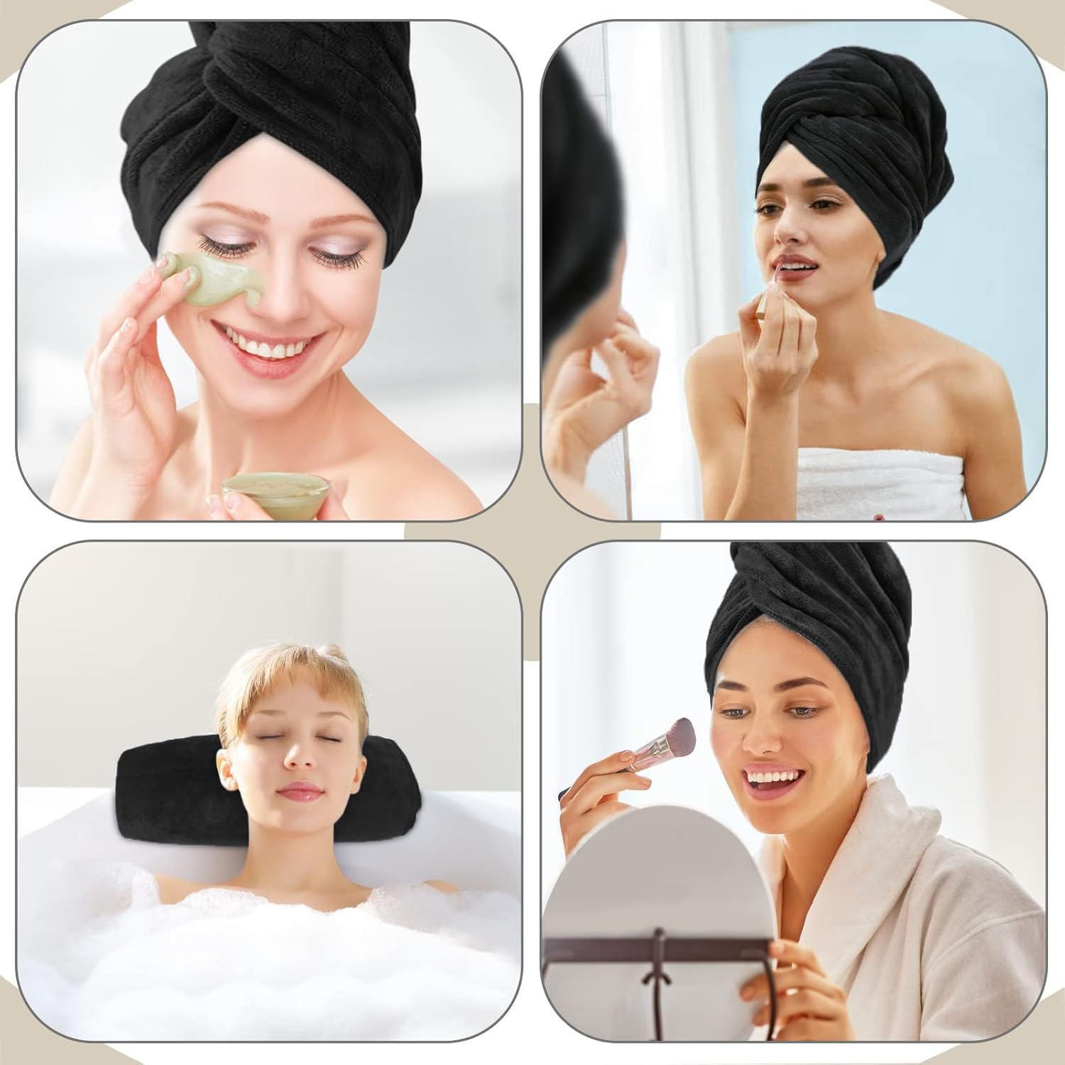 Sunland Microfiber Hair Towels anti Frizz Hair Drying Towel Super Absorbent Fast Drying Turbans for Wet Curly Hair Soft Hair Towel Wrap with Elastic Band for All Hair Types 40 X 20 Inches 2Pack Black image number 3