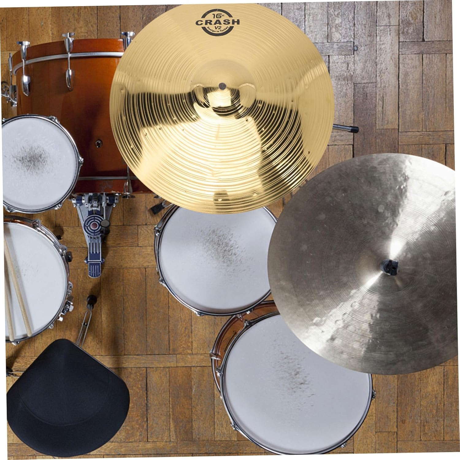 Vaguelly 16" Crash Cymbals, Brass Cymbals Drum Set Percussion Cymbals for Beginners and Students, Gold, 40 Cm image number 1