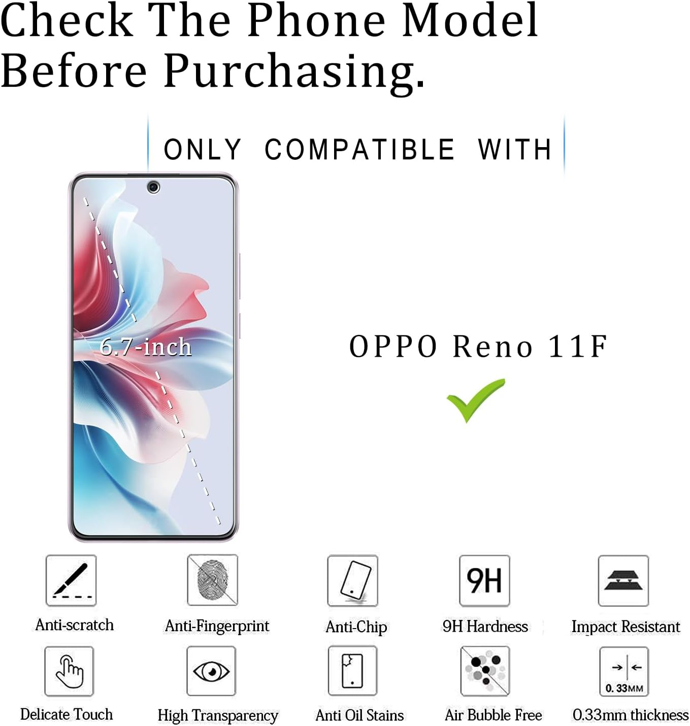 KATIN [2 Pack] Designed for OPPO Reno 11F Tempered Glass Screen Protector, 9H Hardness, Easy to Install, Case-Friendly image number 5