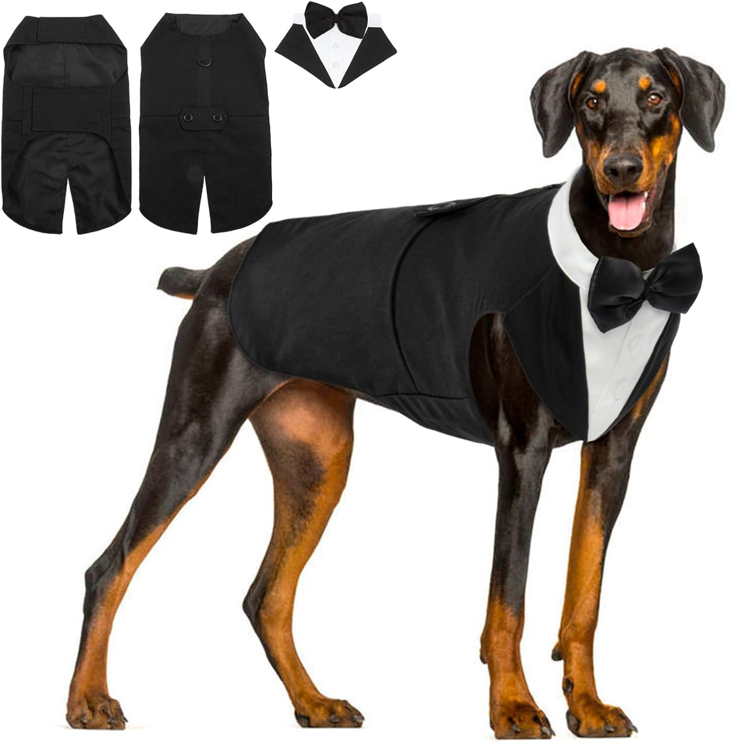 Dog Tuxedo, Dog Wedding Outfit and Bandana Set, Dog Tuxedo Costume, Pet Clothes Puppy Formal Shirt with Removable Bow Tie, Dog Suit for Small Medium Large Dogs, Dog Outfit for Party Birthday Festival