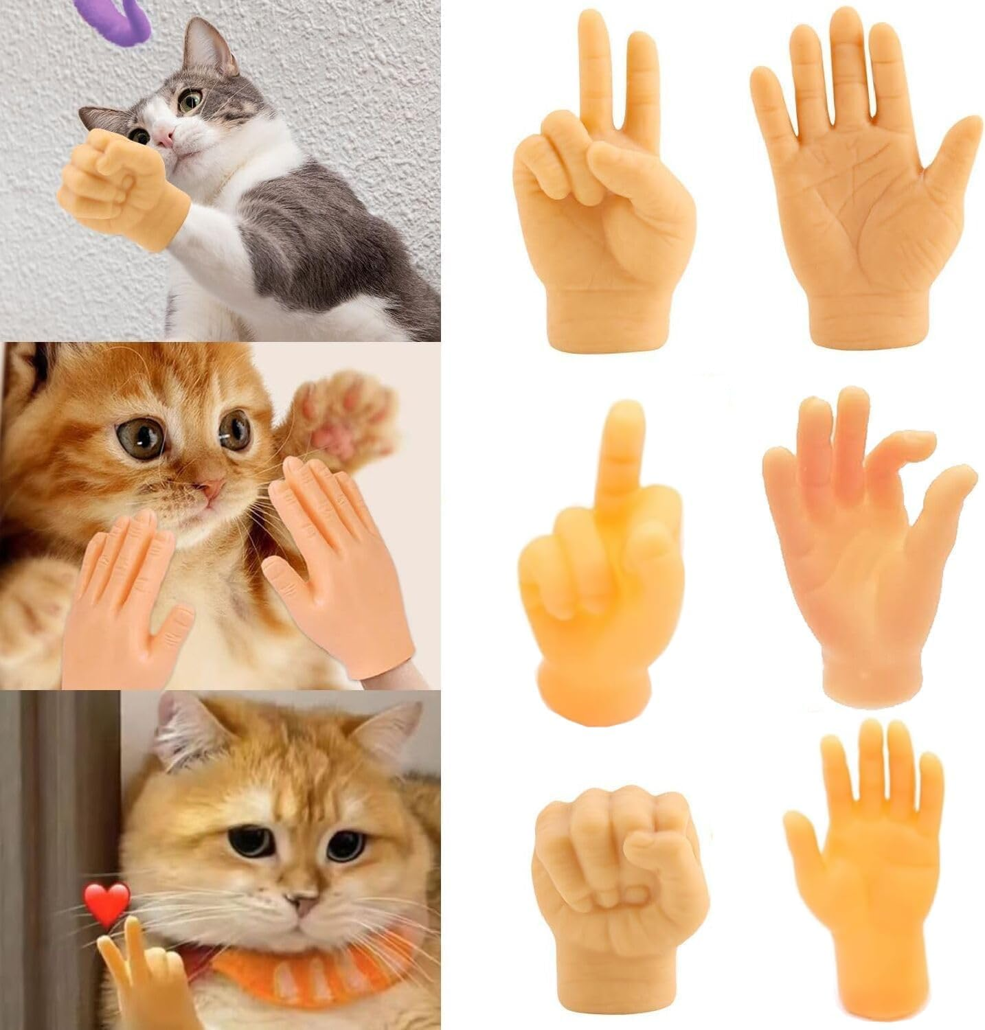 Rubber Small Mini Finger Hands Set, 6Pcs Creativity Finger Puppet Hands, Rubber Tiny Hands Middle Finger Toy, Cat Mini Hands Funny Finger Toy for Cats image number 1
