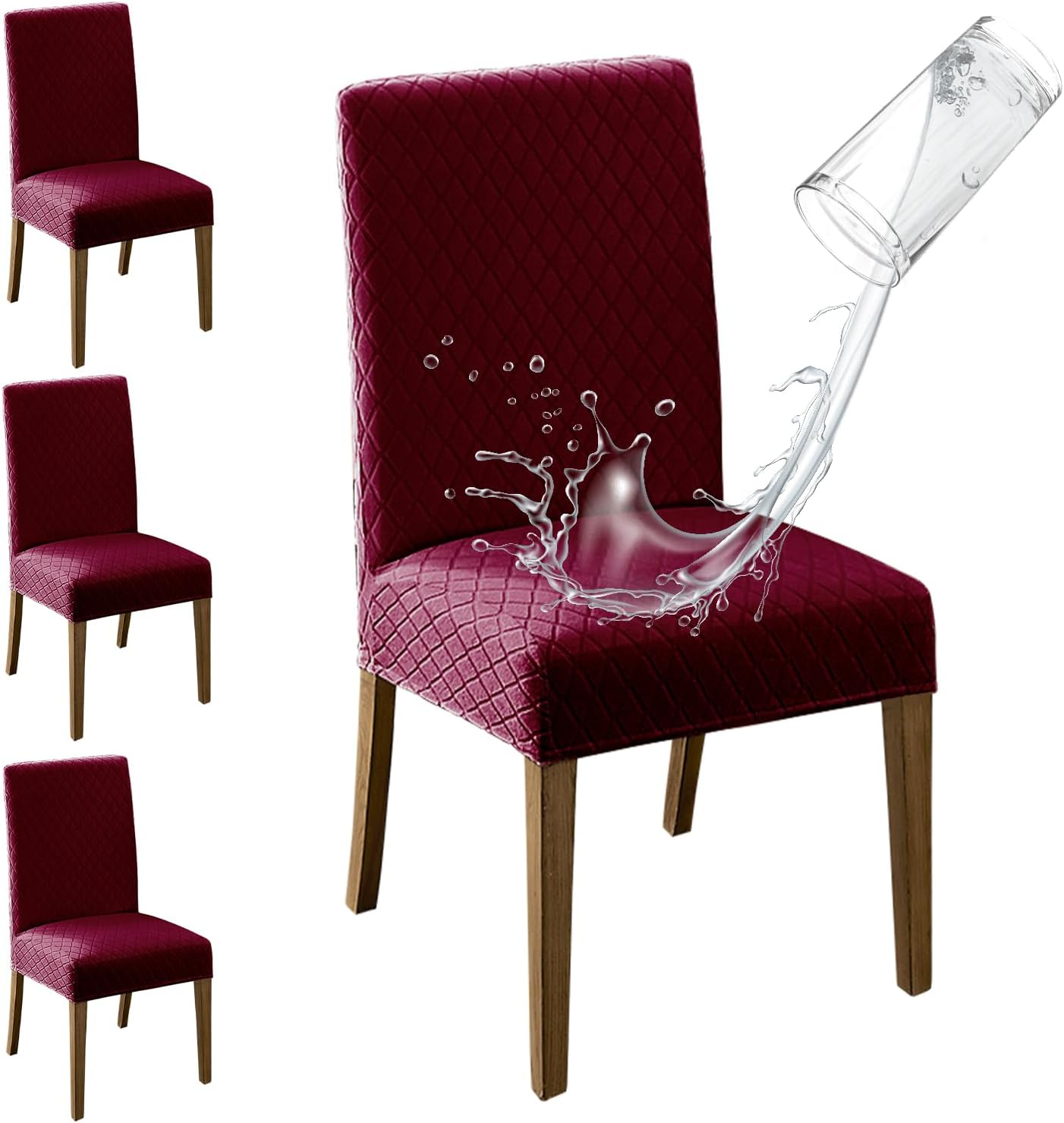 MOSAYT 100% Waterproof Dining Room Chair Covers Set of 4, Super Fit Stretch Jacquard Parson Chairs Slipcovers Removable Washable Chair Seat Protectors for Home, Kitchen, Banquet (Khaki)