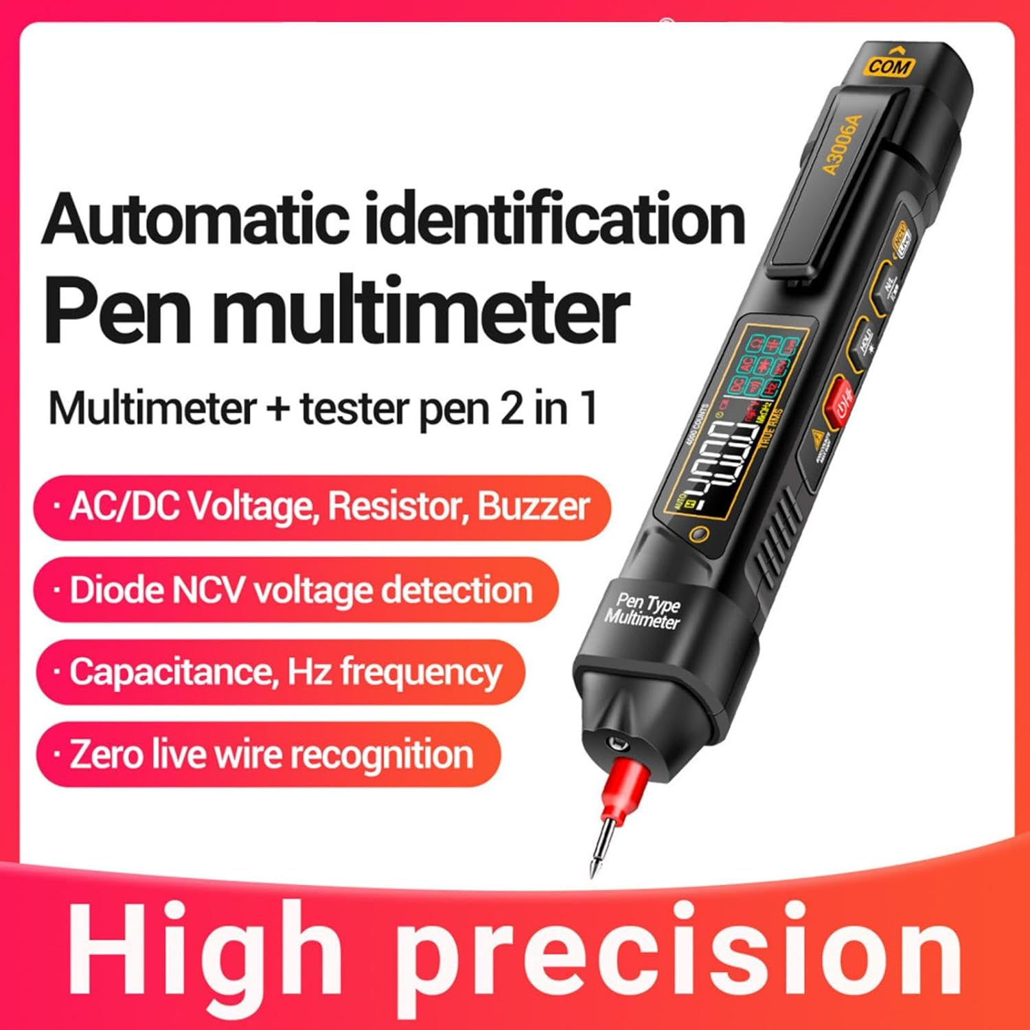 Voltage Tester Multimeter,Pen Type Intelligent Multimeter | 4000 Counts LCD Display Voltmeter Pen Test Multimeter Measure AC DC Voltage Resistance Diode for Electrician Tools image number 5