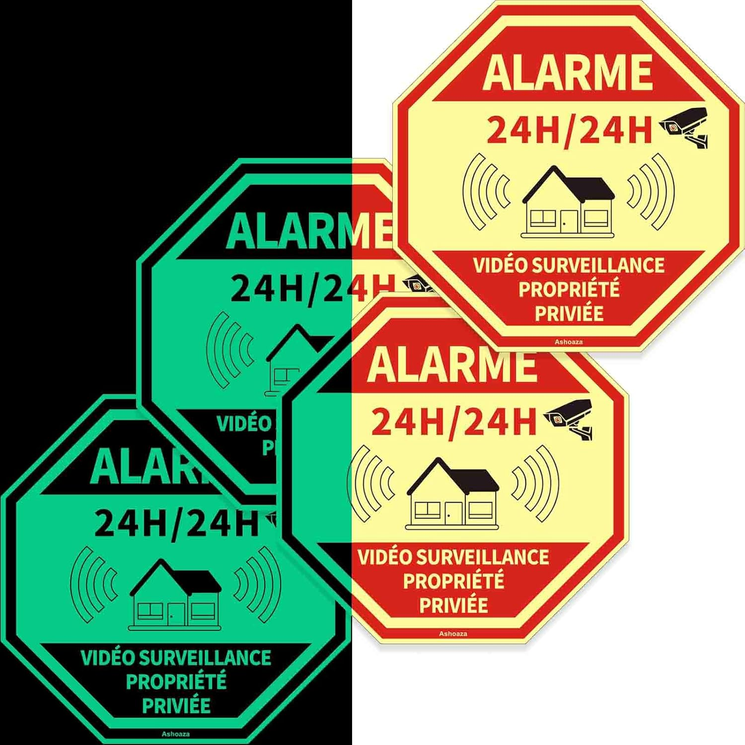 FR Shoaza Home Illuminated 4 Alarms CCTV Security Self Adhesive Home Glow in the Dark Octagonal 20X20Cm image number 2