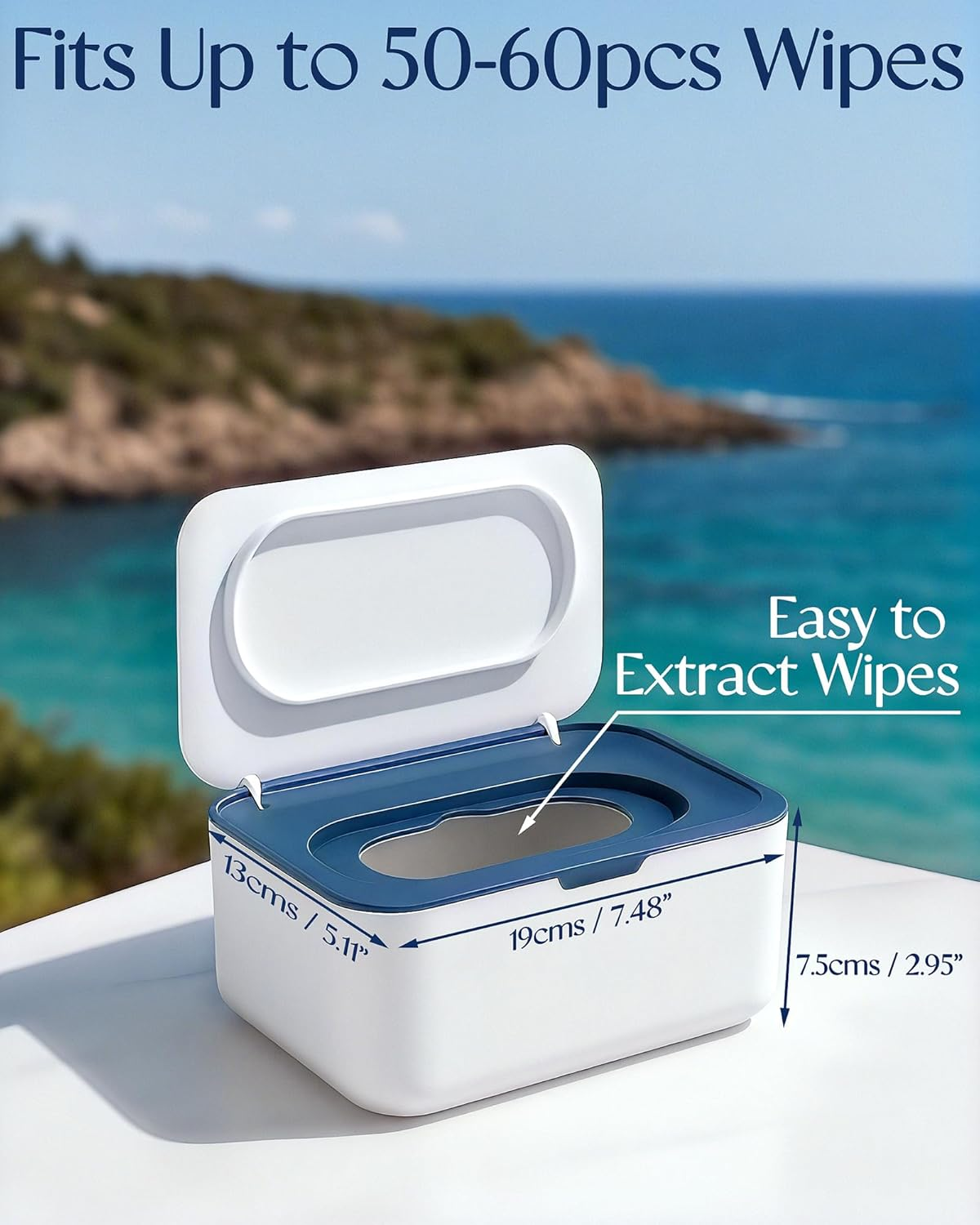 Baby Wipes Dispenser, Wipe Holder, Refillable Case Keeps Baby Wipes Fresh, Easy One-Hand Open, Non-Slip Base for Nursery Use(Blue) image number 6