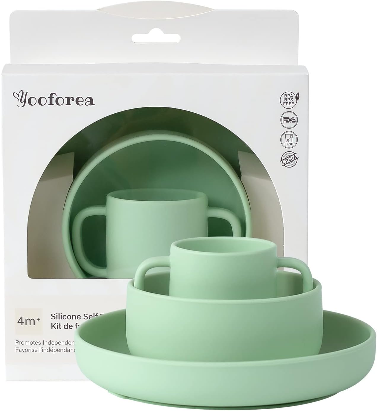 Yooforea Baby Led Weaning Supplies I Toddler Infant Baby Essentials First Stage I Baby Feeding Set - Tiny Cup, Suction Bowl & Plate I 100% Platinum Food Grade Silicone I BPA BPS PVC Free - Fog
