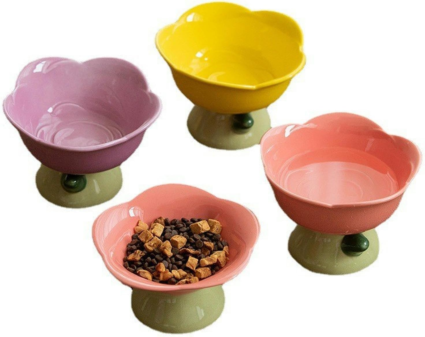 Joyxiwa Neck Protection Ceramic Cat Bowl Flower High Foot Oblique Mouth Cat Food Pot Pet Ceramic Bowl-Powder Tray image number 5