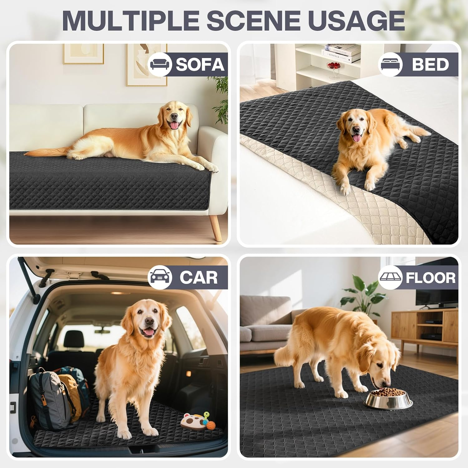 Waterproof Dog Blanket, Tear-Resistant Waterproof Couch Covers, Pet Blanket with Non-Slip Back Pad, Machine Washable Sofa Cover, Car Seat Cover, Cat Bed or Dog Bed Mat, 100 * 127Cm (Black) image number 3