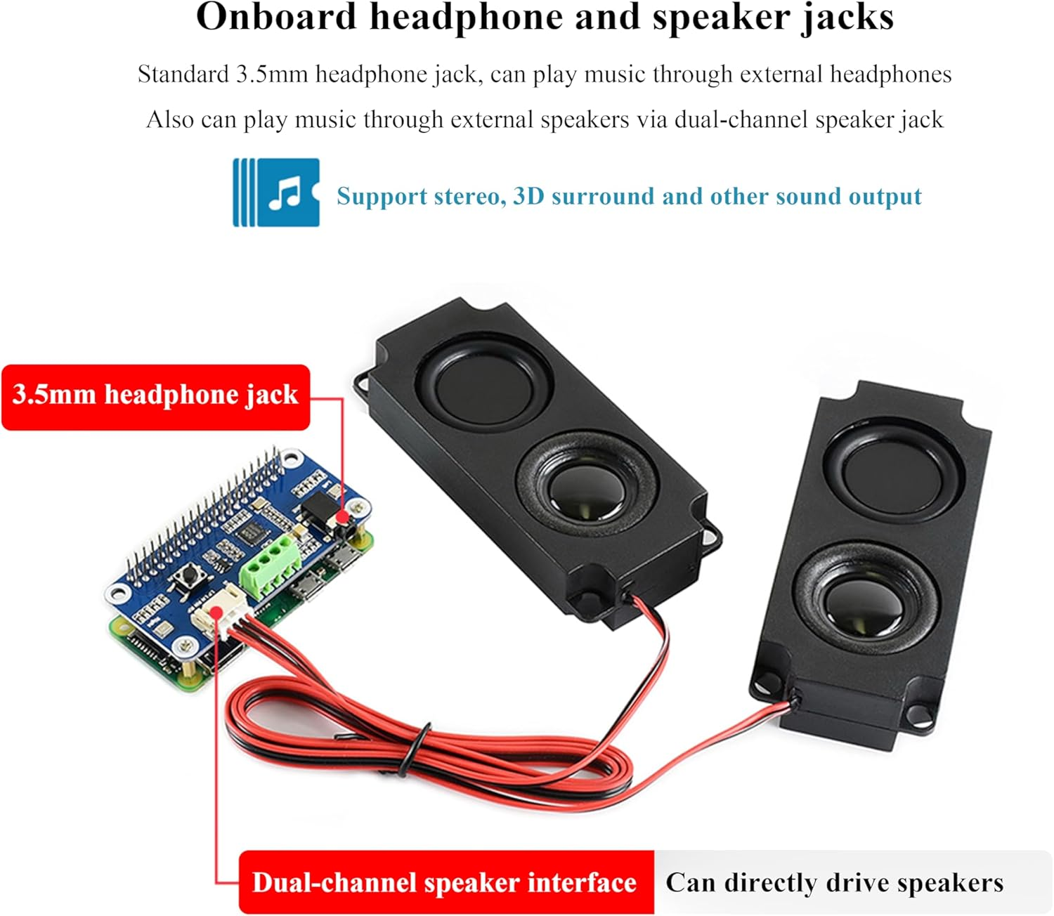 WM8960 Audio HAT Compatible with Raspberry Pi 5/4B/3B+/3B/Pi Zero/Zero W/Pi Zero 2W/Zero 2Wh/Pico W/Pico 2W, WM8960 Hi-Fi Sound Card HAT, Stereo CODEC, Hi-Fi Play/Record, Come with 8&Omega; 5W Speaker image number 6