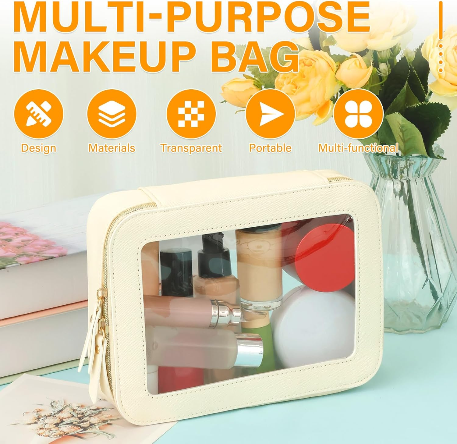 NIPUAEGO Travel Toiletry Makeup Bag, Multifunctional Portable Traveling Compact Toiletry Bag with Zipper for Women 21X5.3X15.8Cm image number 5