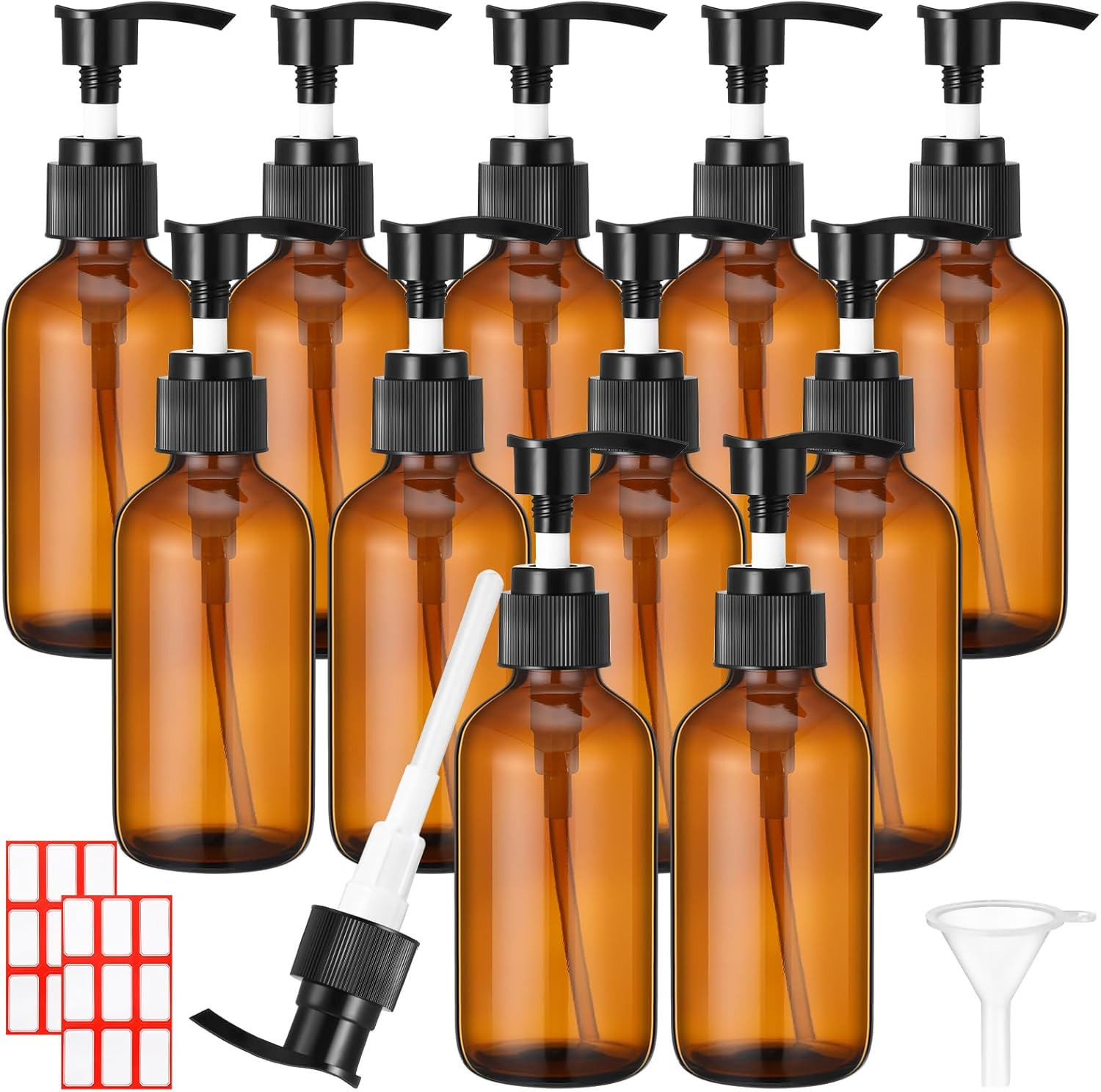 Tanlade 12 Pcs 4 Oz Glass Pump Bottle Empty Travel Glass Bottle with Pump Refillable Glass Hand Soap Dispenser Toiletries Liquid Storage Container Jar for Shampoo Essential Oils Cosmetic (Clear)