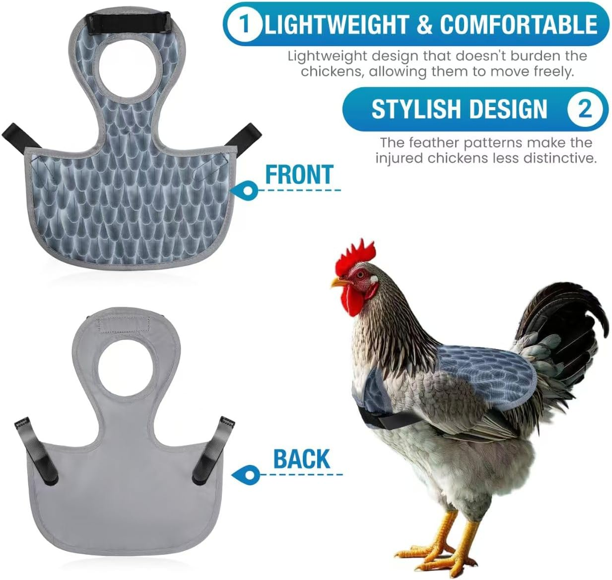 Chicken Saddles, Back Protector Apron with Adjustable Strap, Chicken Mating Saddle (Black, White, Grey, Yellow) image number 6