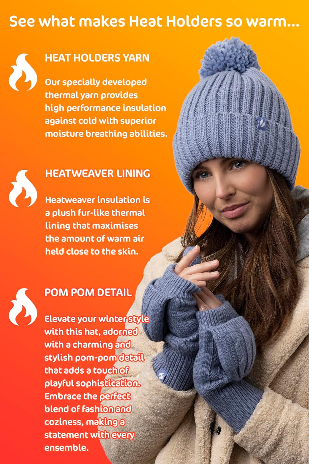 HEAT HOLDERS - Womens Knitted Style Fleece Lined Warm Thermal Winter Beanie Hat image number 4