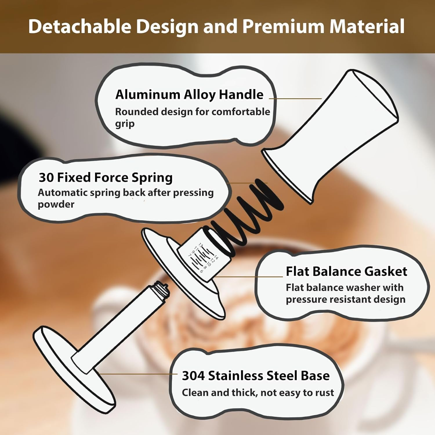 58Mm Espresso Coffee Tamper, Spring Loaded Tamper, Stainless Steel Barista Espresso Tamper, Calibrated Espresso Hand Tamper with Scale, for 58Mm Portafilter