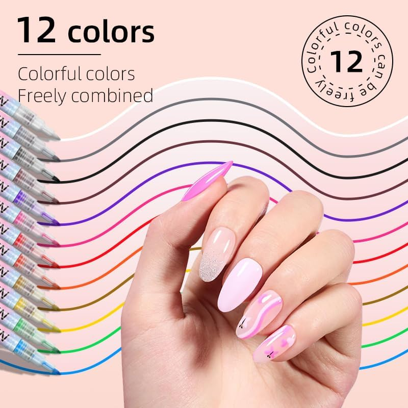 12 Colors Nail Art Pens Set, Nail Doodle Pens for Home Salon, Nail Art Markers Polish Pen, Nails Art Design, Manicure Nail DIY Decoration - B-1Pcs image number 6