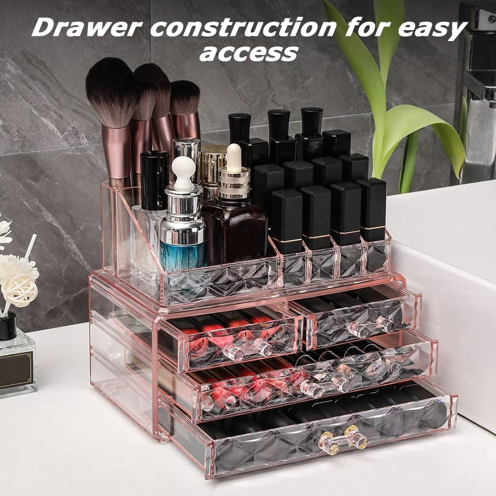 MOTRAIN Stackable Cosmetic Organizer with Drawers, Easy Toorganize Cosmetic Products Accessories Suitable for Vanity, Toilet, Bathroom and Bedroom Organization and Storage image number 5