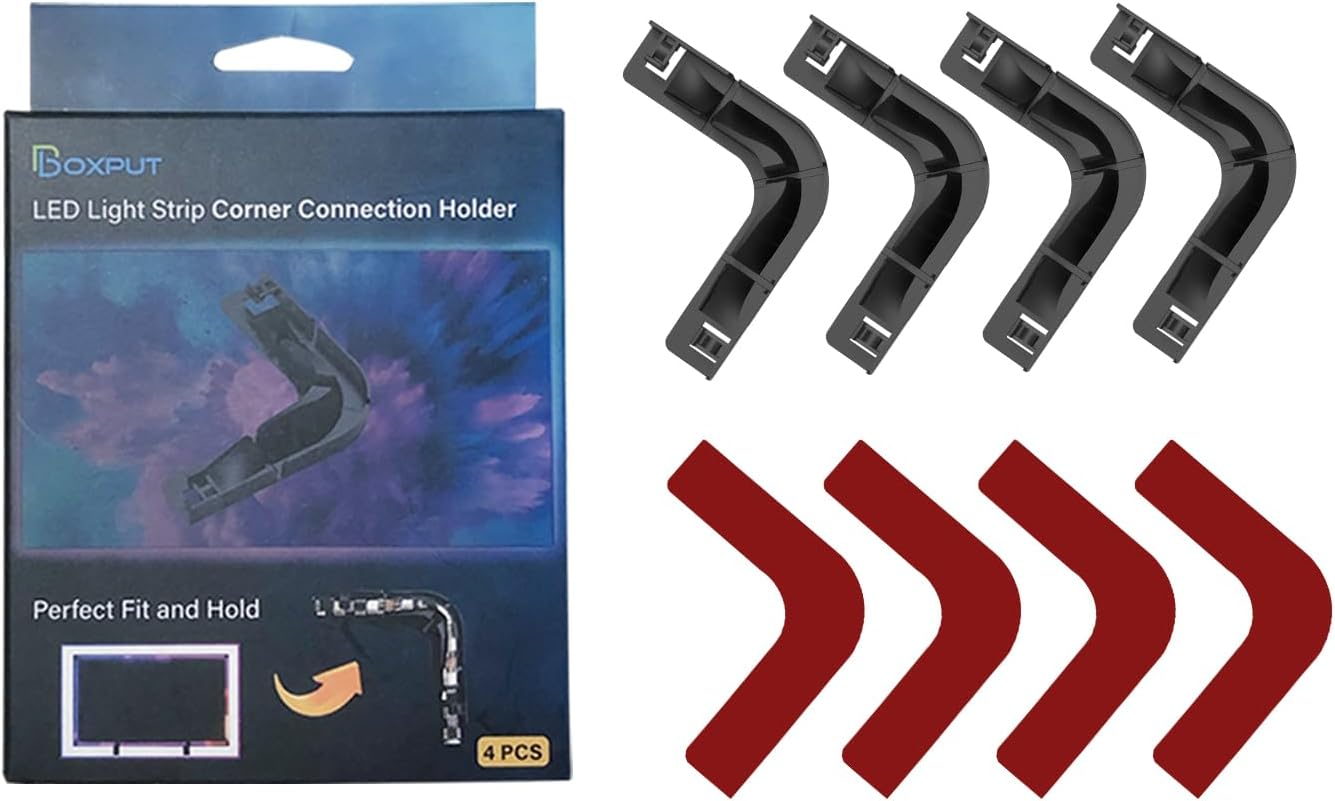 BOXPUT LED L Shaped Corner Bracket Light Strip Connectors Replacement LED Lighting Adapter, Installation Clip for 8Mm to 12Mm LED Strips CH1 (Black)