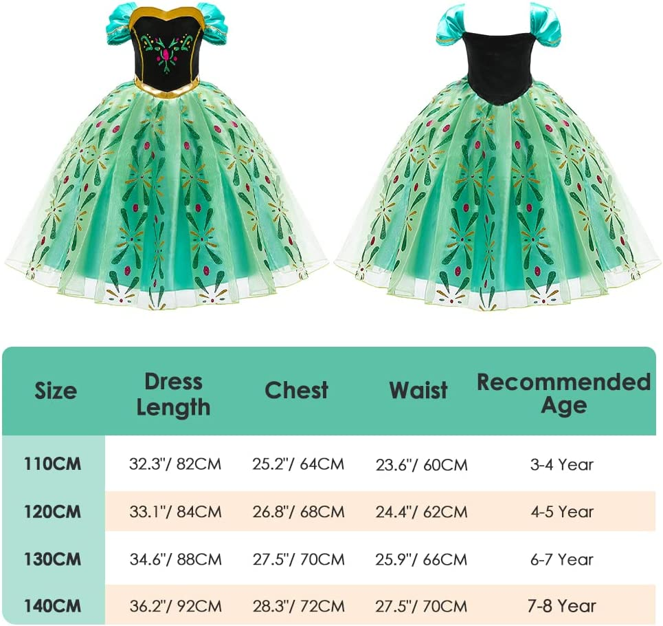 AUTOWT Anna Princess Costume for Girls, Adorable Fancy Dress Up, Pretty Skirts with Brilliant Sparkle Hemline, Attractive off Shoulder Princess Skirt for Little Girls Birthday Party Cosplay Show image number 3
