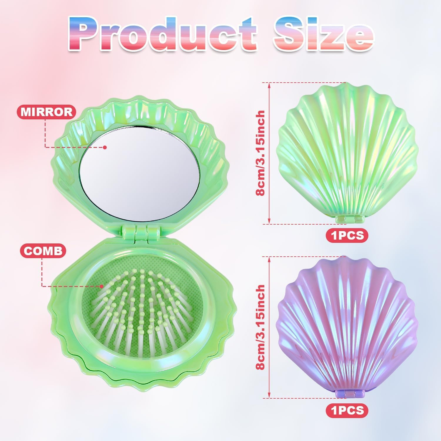 2Pcs Shell Shape Pocket Hair Brush with Mirror,Folding Travel Hair Brush with Mirror,Shell Shape Pocket Hair Brush with Mirror Folding Hair Brush Portable Cute Hair Massage Comb Mini Hair Brush image number 6