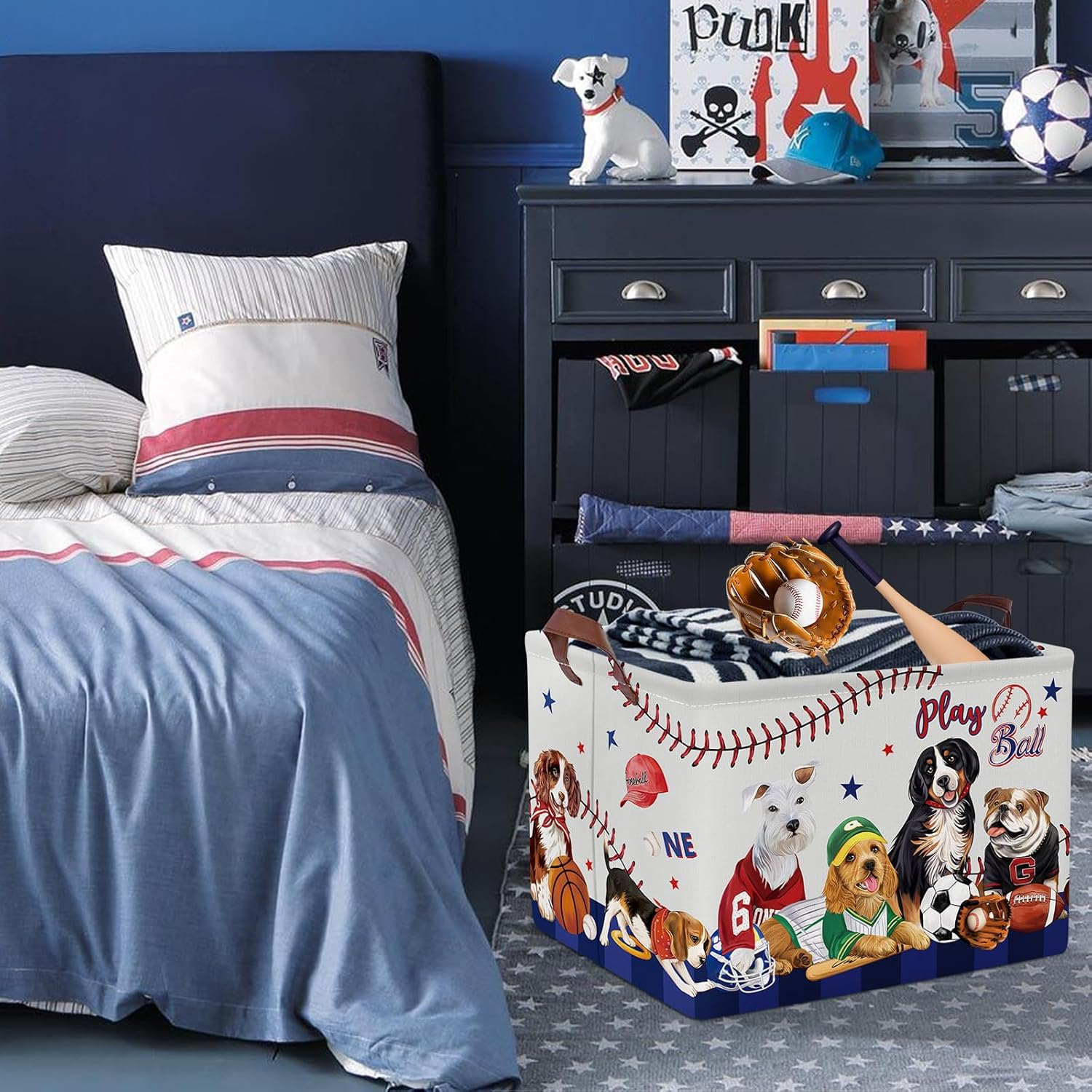 Clastyle Collapsible Dog Gift Toy Basket Rectangle Pet Clothes Food Snack Storage Bin Cute Large Sports Ball Grey Storage Cubes image number 1