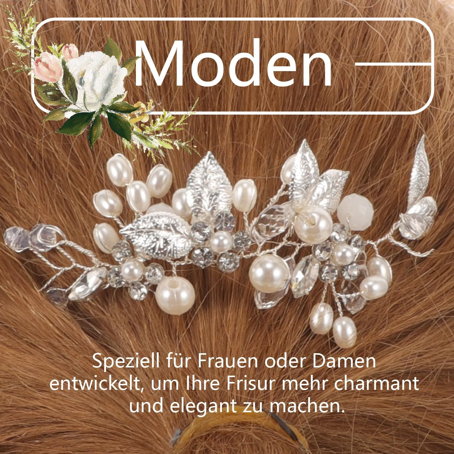 Esshogo Flower Leaf Headpiece, Silver Wedding Crystal, Silver Crystal Headband, Silver Crystal Hair Accessories, Wedding, Hair Accessories for the Bride image number 6