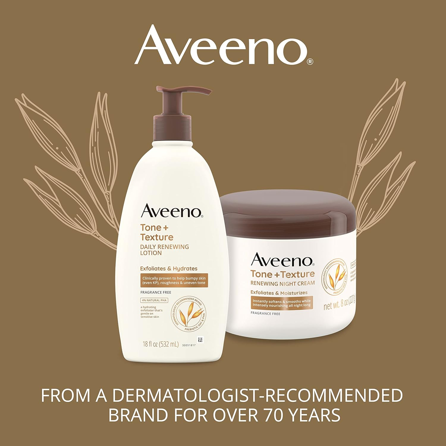Aveeno Tone + Texture Renewing Body Night Cream with Prebiotic Oat, Gently Exfoliates & Moisturizes Sensitive Skin, Instantly Softens & Smooths & Intensely Nourishes, Fragrance-Free, 8 Oz image number 6