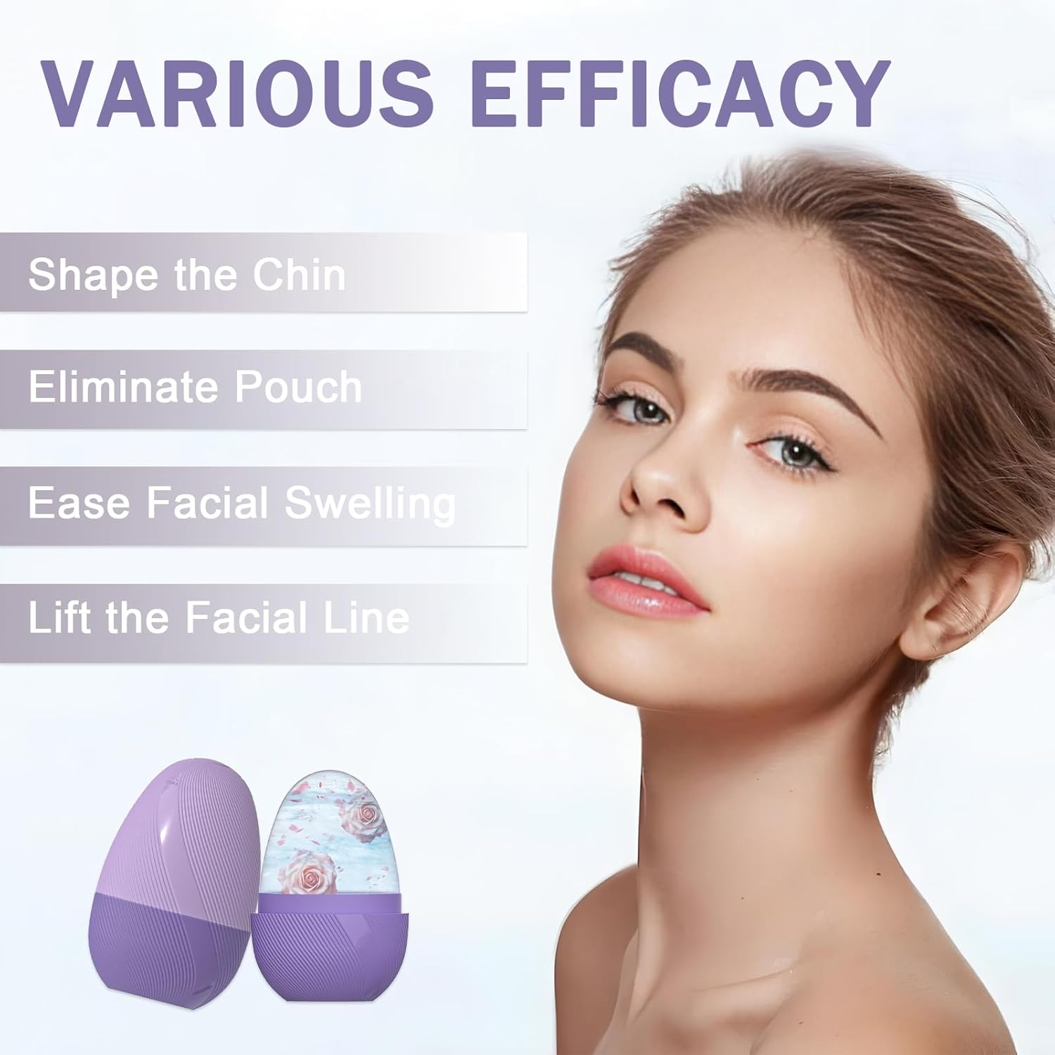 Jotia 1 Pack Ice Cube Roller Massager for Face, Silicone Ice Face Roller Ice Mold for Face and Eyes, Brighten Skin Enhancing Natural Glow (Purple)