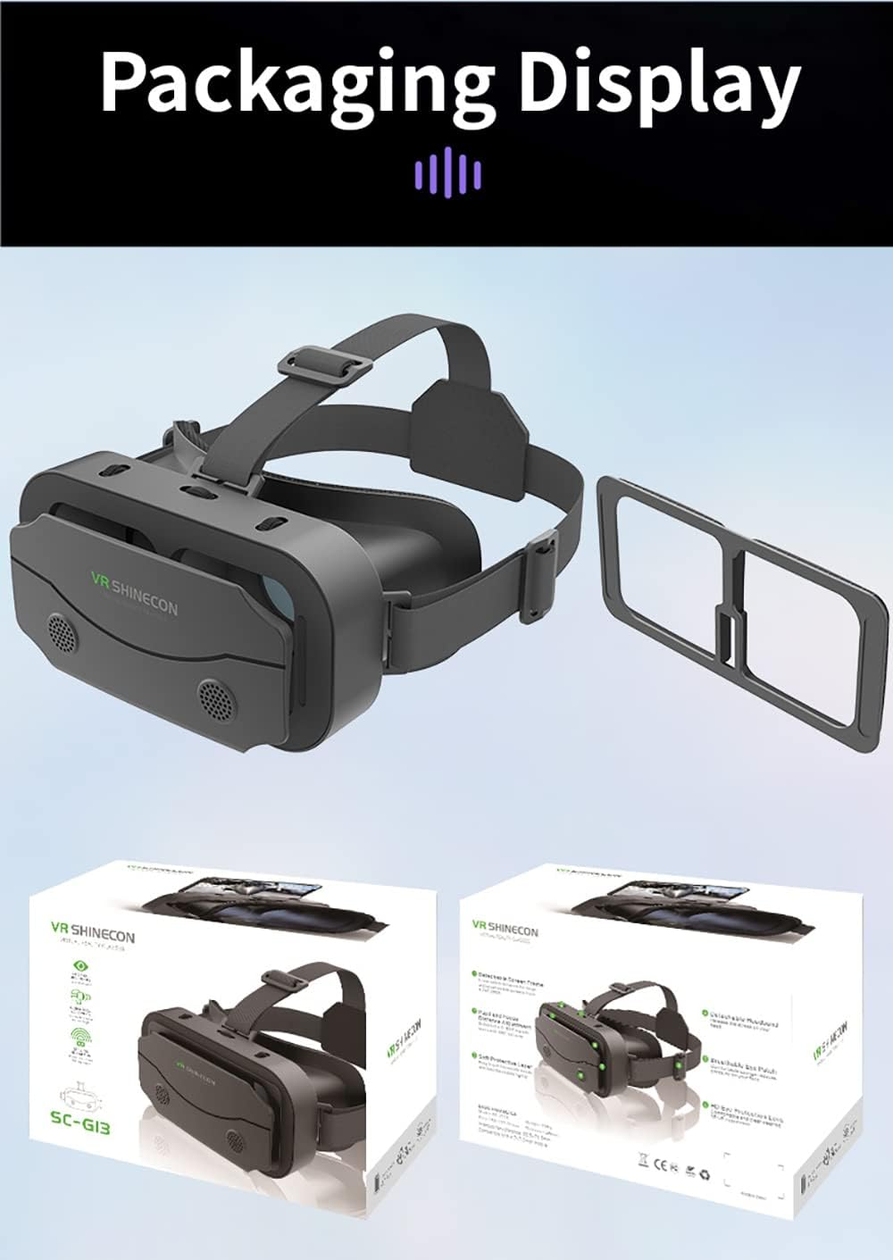 VR Headset Compatible with Iphone & Android Phone within 4.7-7.2Inch Display Screen- Universal Virtual Reality Goggles- Soft & Comfortable New 3D Glasses (G13-Black)