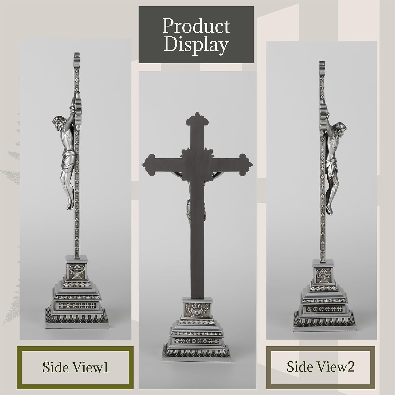 Standing Crucifix - 16 Inch Jesus Cross with Base for Home Table Decor, Silver Crucifix Standing Cross Catholic Wedding Altar Religious Gifts image number 1