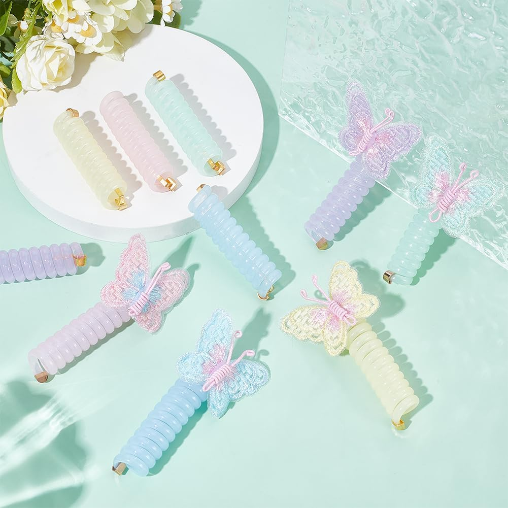 Arricraft 10 Pcs Embroidered Butterfly Headband Spiral Hair Ties No Damage, 10 Colors Telephones Wire Hairs Spiral for Women Ponytail image number 5