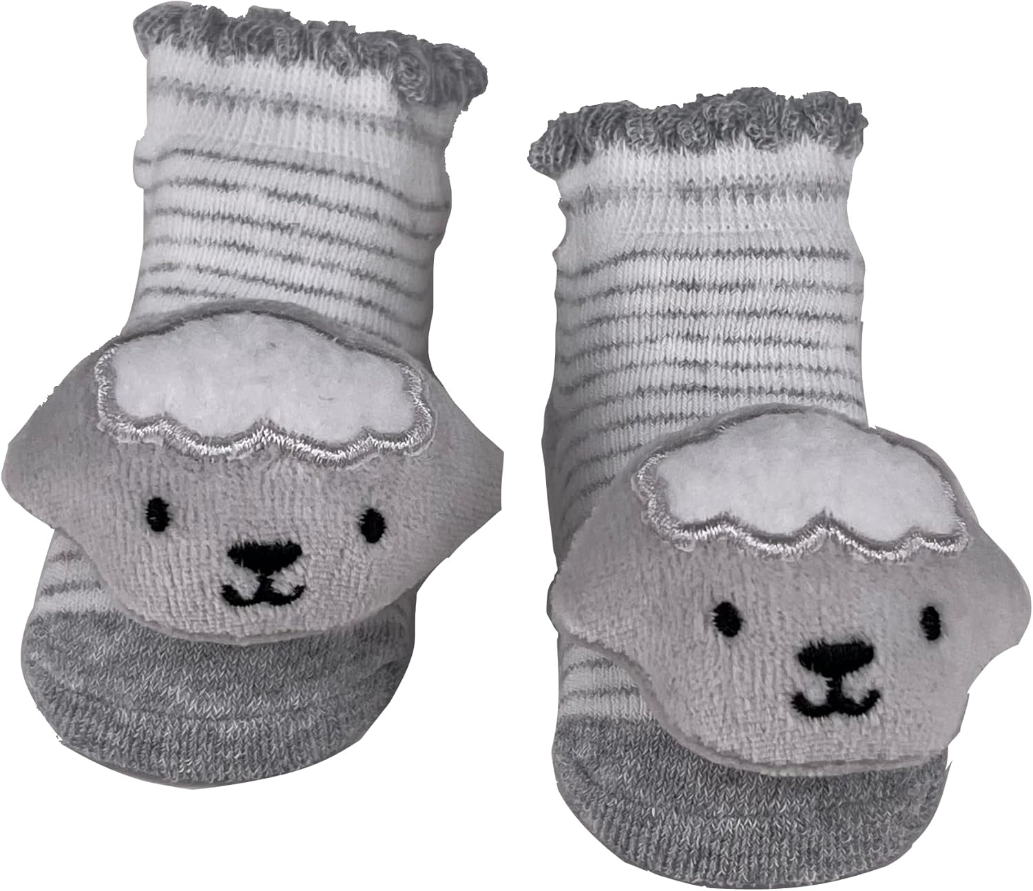 PUPPET Baby Girl Rattle Socks Set for 0-6 Months 3-Pack Adorable Infant Socks with Playful Puffy Animal Face Design