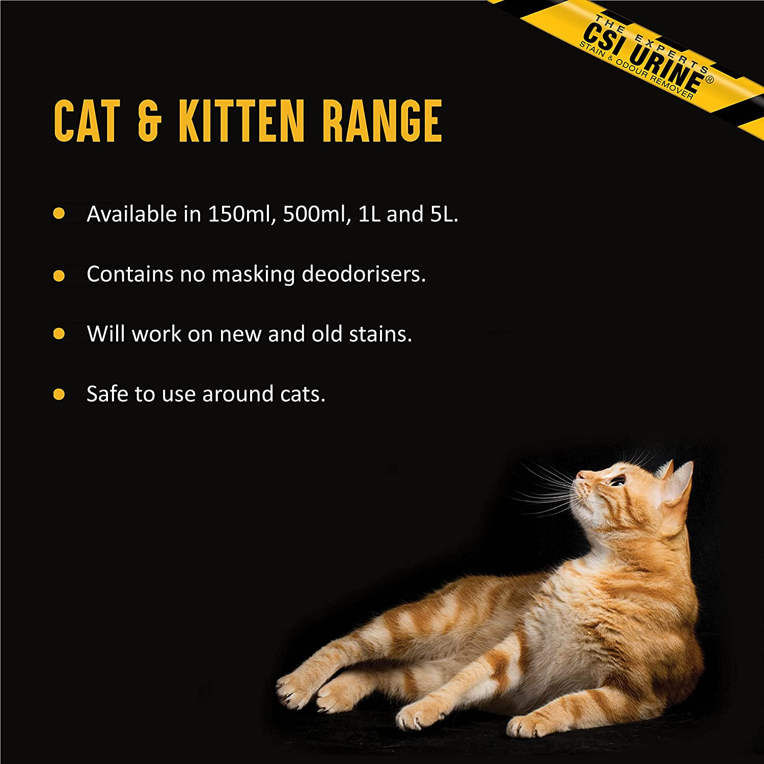 CSI Urine Cat Kitten Stain & Odour Remover, 1L, Bio-Active Enzyme Formula, Urine, Faeces & Vomit Cleaner, Eliminates Urea & Uric Acid Crystals, Prevents Remarking, Biodegradable & Natural Ingredients image number 1