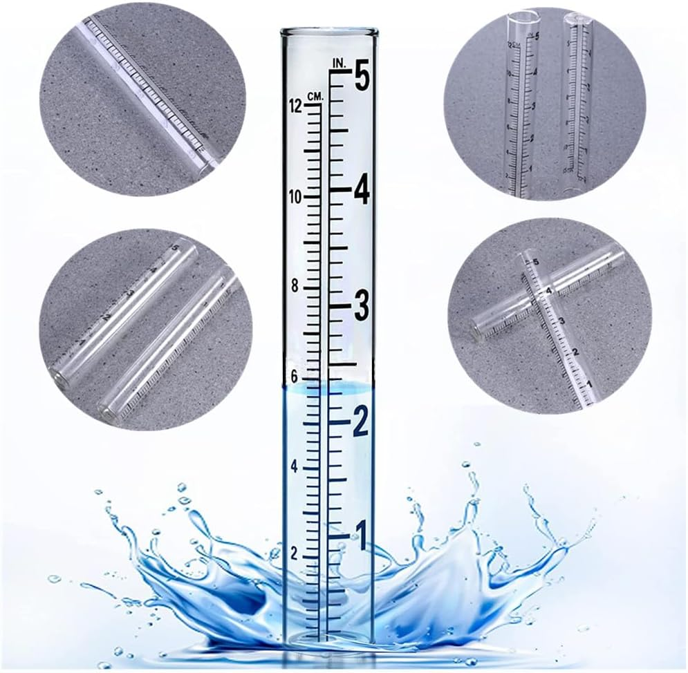 Rain Gauge,Granmagazz 4Pcs Rain Gauge Replacement Glass Tube, Garden Glass Rain Gauge, Glass Measuring Gauge Outdoor Rain Gauge with Scales for Home Garden Farm, Clear image number 2