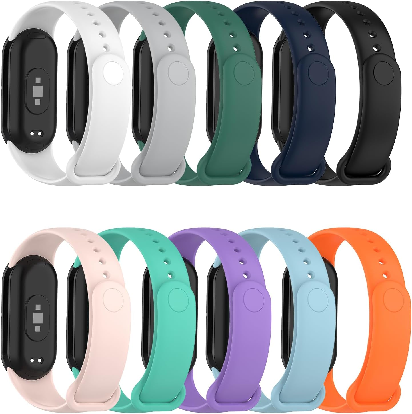 (10 Pack) Watch Bands Compatible with Xiaomi Mi Band 10/9/8/NFC, T Tersely Soft Silicone Replacement Bands Sport Adjustable Wrist Strap for Women Men,Colourful Bracelet Strap image number 4