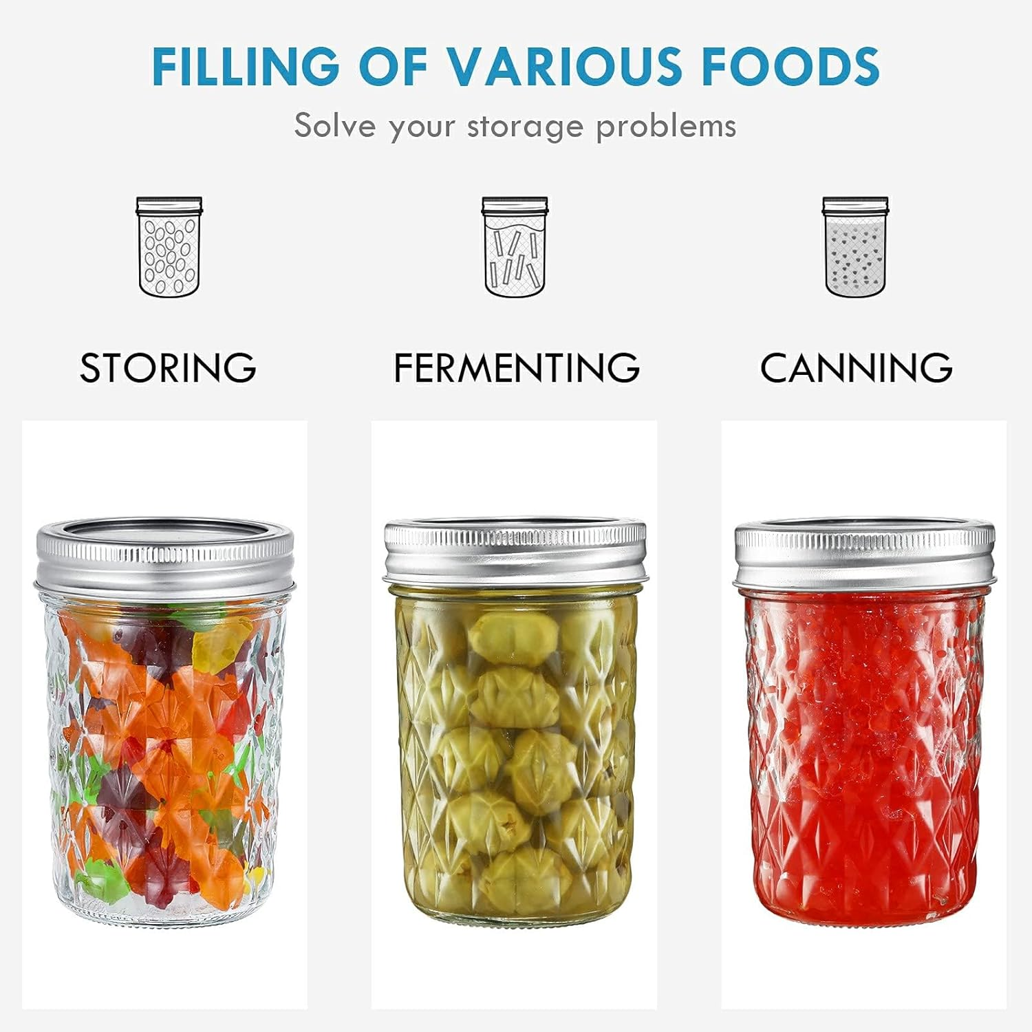 12 Pack 250Ml Mason Jars with Airtight Lids and Bands Glass Canning Jars Ideal for Preserving, Jam, Honey, Jelly, Wedding Favors, Shower Favors, Sauces, DIY Spice Jars, Salad image number 1