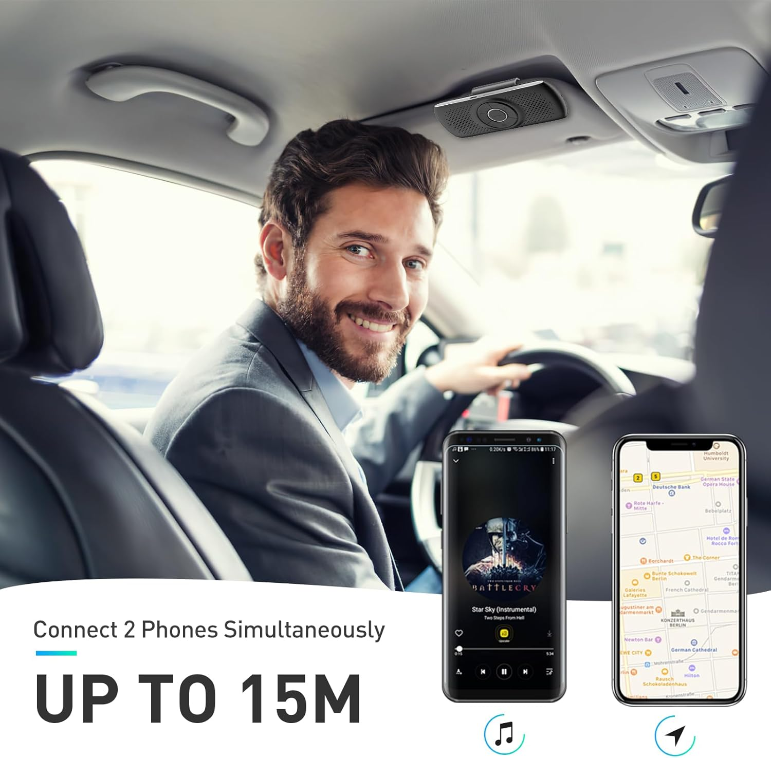 AGPTEK Car Speaker with Bluetooth 5.0, Hands Free Car Phone Kit for Calls, GPS & Music with TF Card Slot, Motion Auto On, Siri Google Assistant Support Wireless Car Visor Clip Speakerphone image number 4