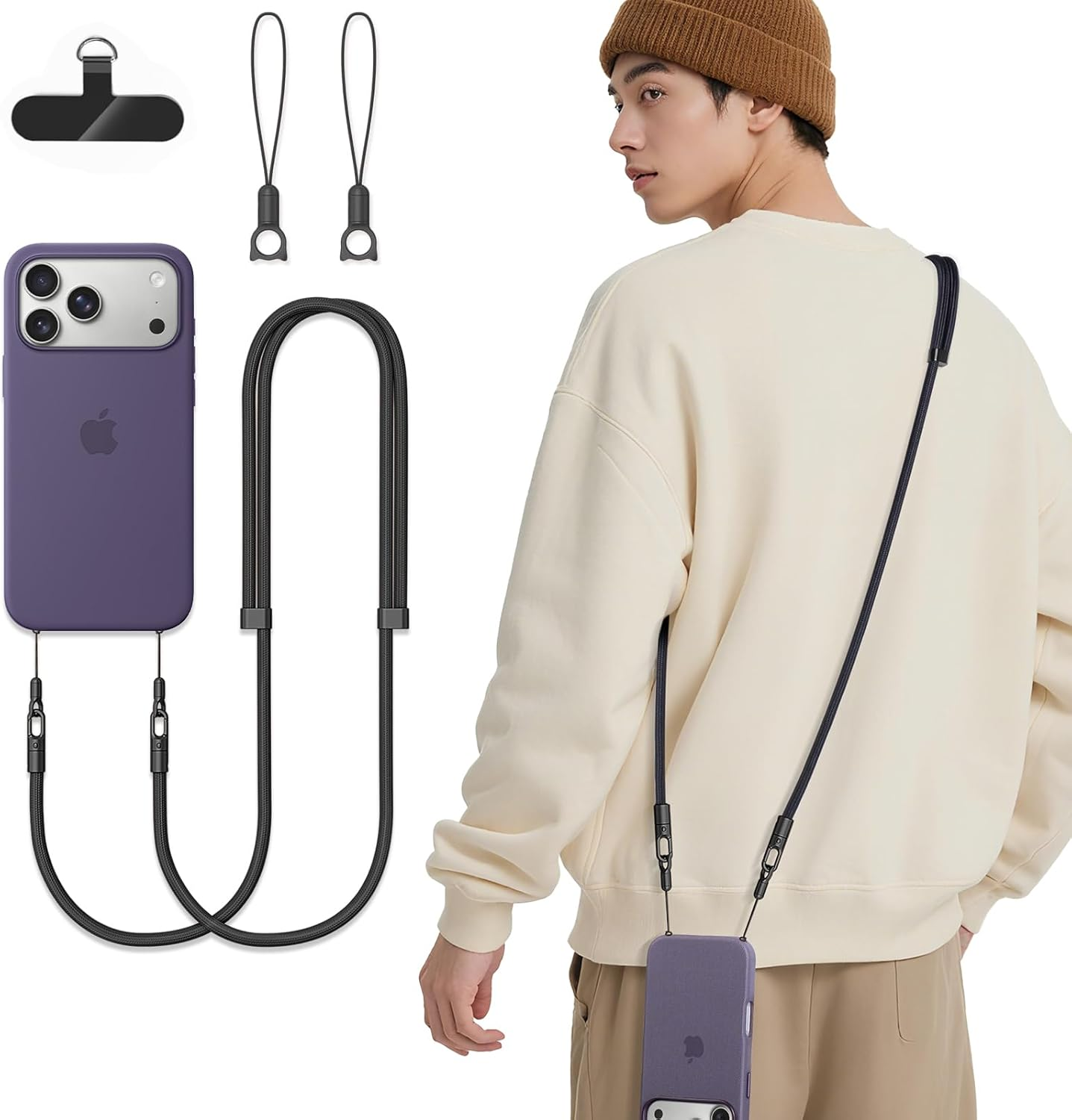 Casecret Mobile Phone Chain Universal Adjustable Mobile Phone Strap for Hanging Mobile Phone Chain Lanyard Neck Strap for Men and Women with Patch Cord for Iphone Samsung Xiaomi Sport Travel Outdoor