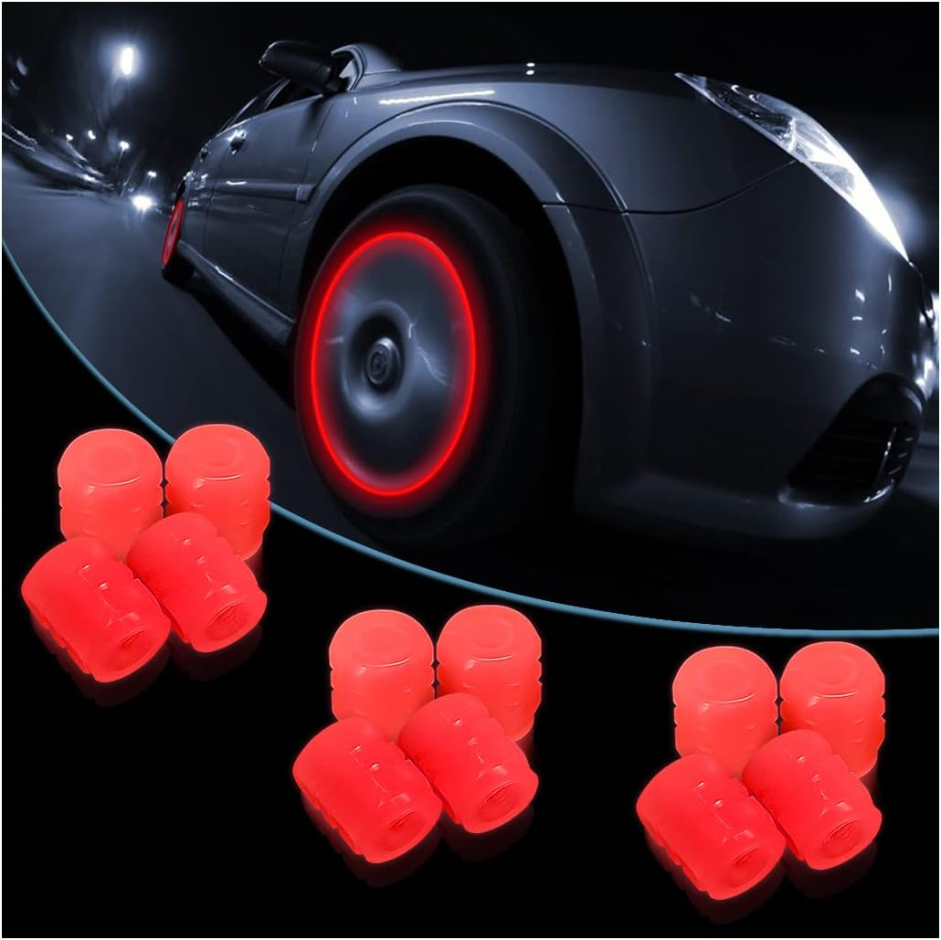 12PCS Fluorescent Car Tire Valve Stem Caps, Auto Corrosion Resistant Wheel Valve Cover, Luminous Illuminated Glow in the Dark, Car Decor Accessories Universal for SUV, Trucks, Car (Red(1)) - Blue/Flag image number 7