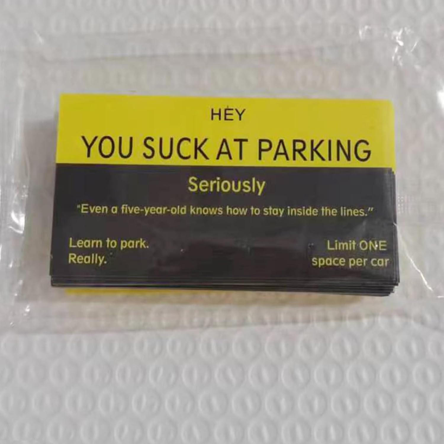 Bad Parking Cards - 100Pcs You Suck at Parking Cards -Funny Parking Violation Tickets Learn to Park Polite Reminder Business Cards(3.5 X 2 Inches) - Yellow,Black image number 2